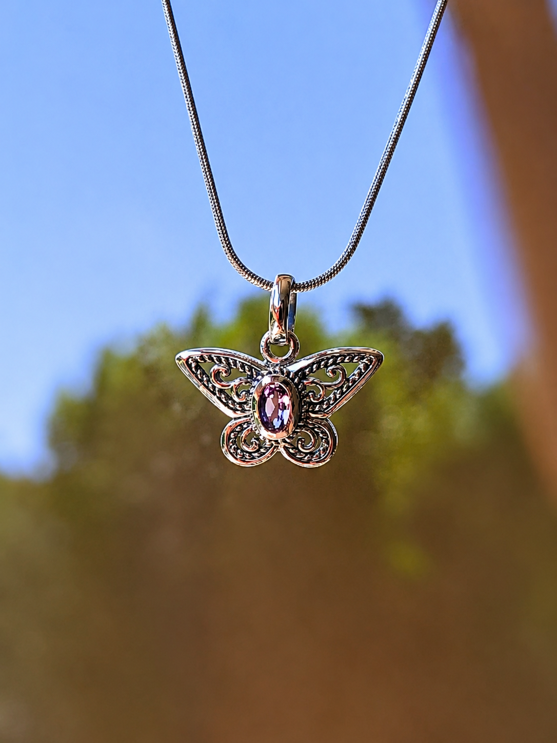 Collana Spiral Butterfly in Argento 925 e Ametista