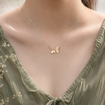 Collana con foglia di Ginkgo Biloba in Bronzo e Argento