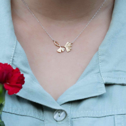 Collana con foglia di Ginkgo Biloba in Bronzo e Argento