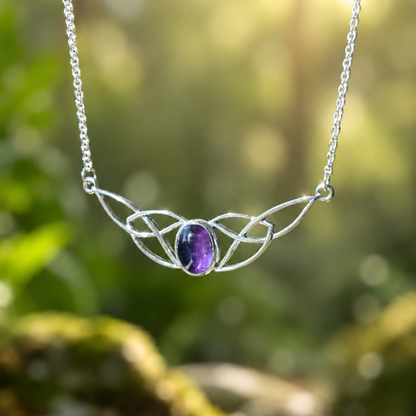 Collana celtica in argento 925 con ametista naturale viola