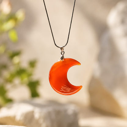 Collana con ciondolo a mezzaluna in corniola naturale arancio