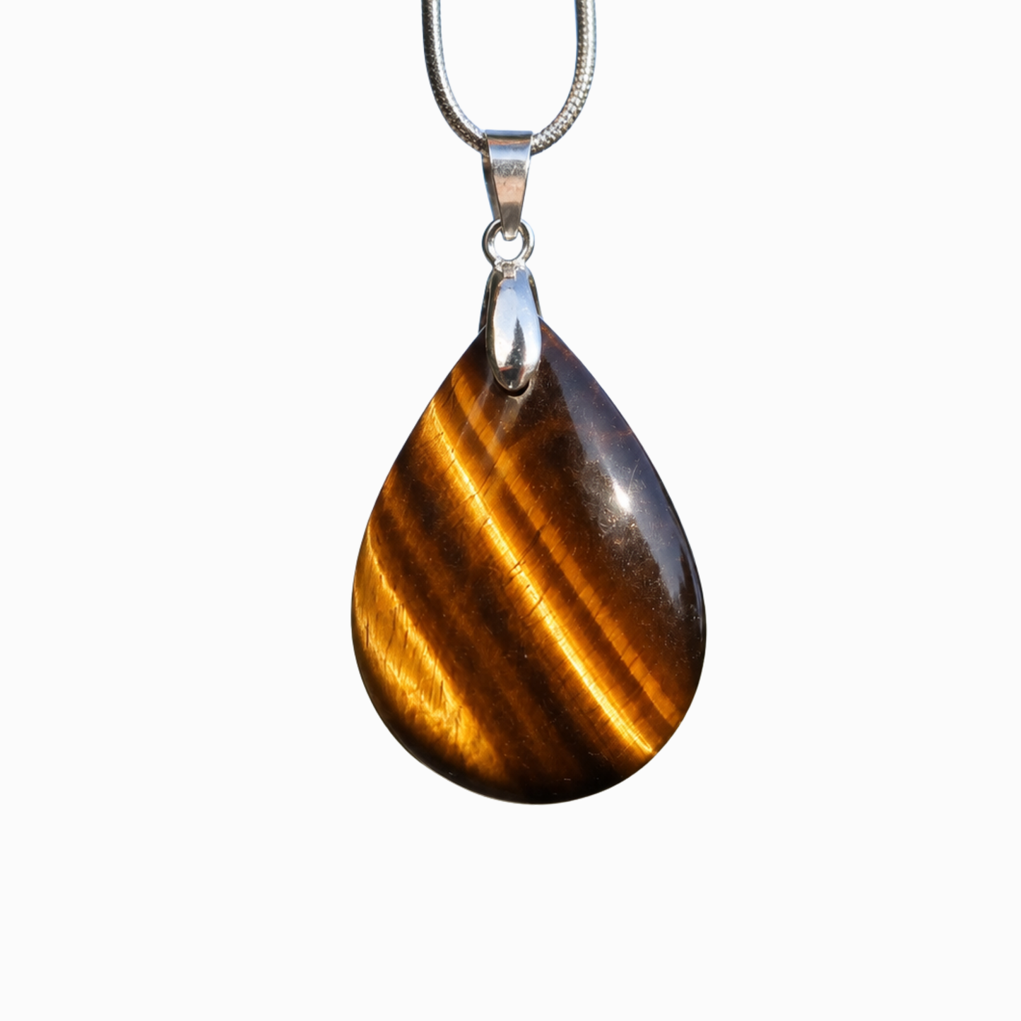 Collana con occhio di tigre naturale a goccia e catena in acciaio inox