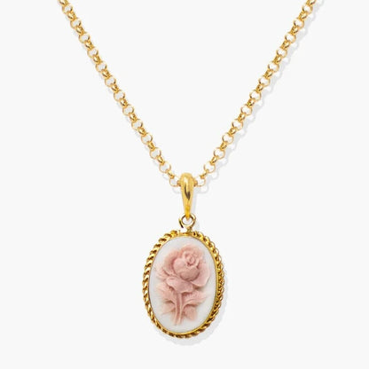 Collana in Argento Placcato Oro | Cammeo Rosa | Artigianato Italiano