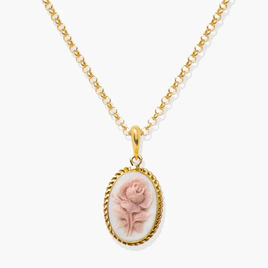 Gold Plated Silver Necklace | Pink Cameo | Italian Craftsmanship