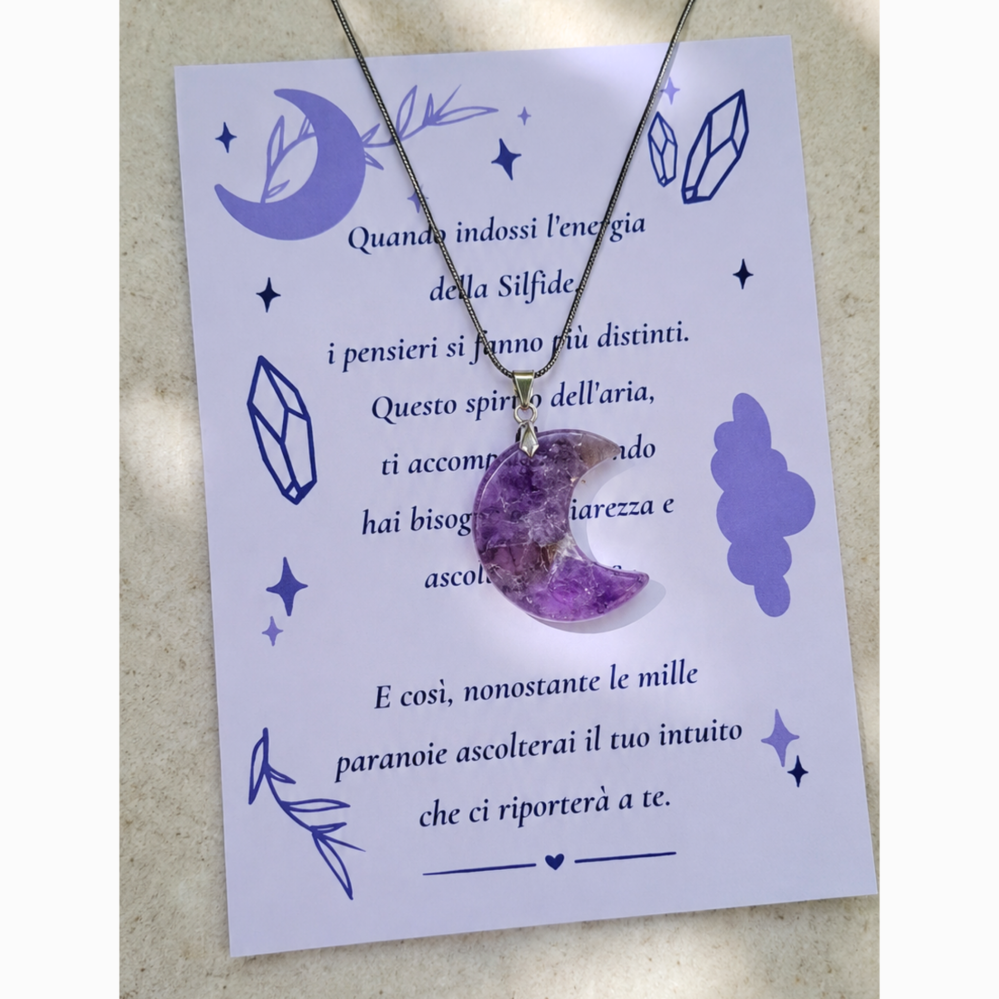 Collana in ametista naturale con card Luna della Driade Notturna
