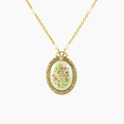 Grande ciondolo ovale | fiore con perla sintetica | Stile Vintage | 5,6 cm x 4 cm