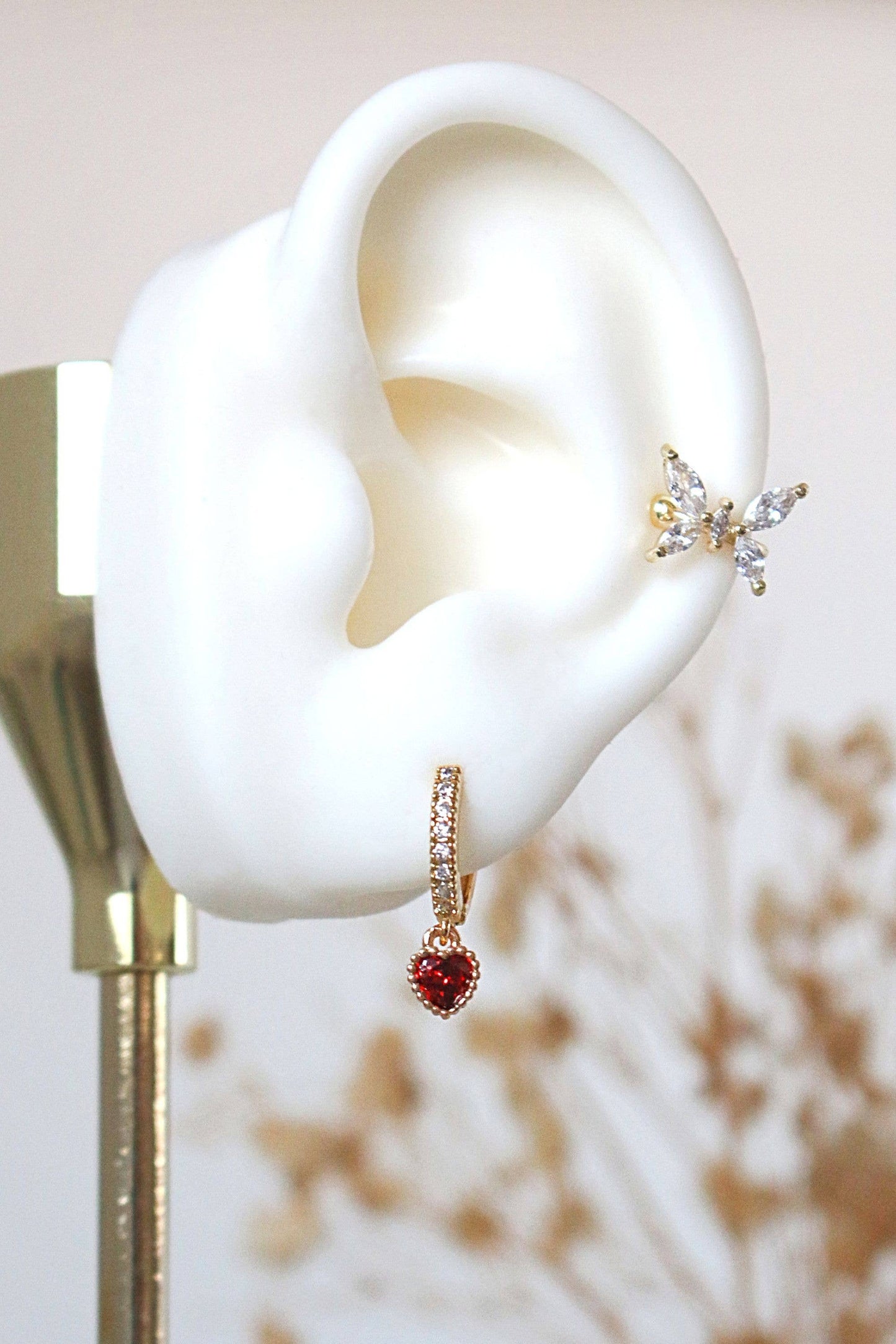 Darling | Hoop Earrings | Red Zirconia Heart | 24K Gold Plated