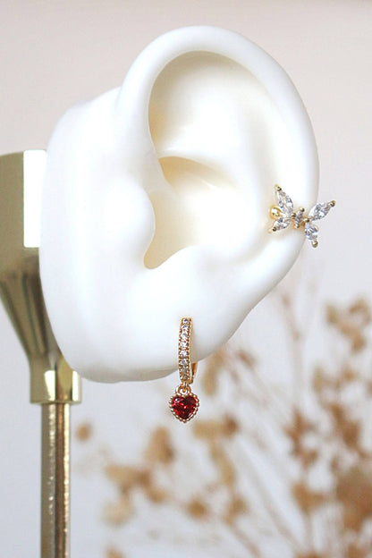 Darling | Hoop Earrings | Red Zirconia Heart | 24K Gold Plated