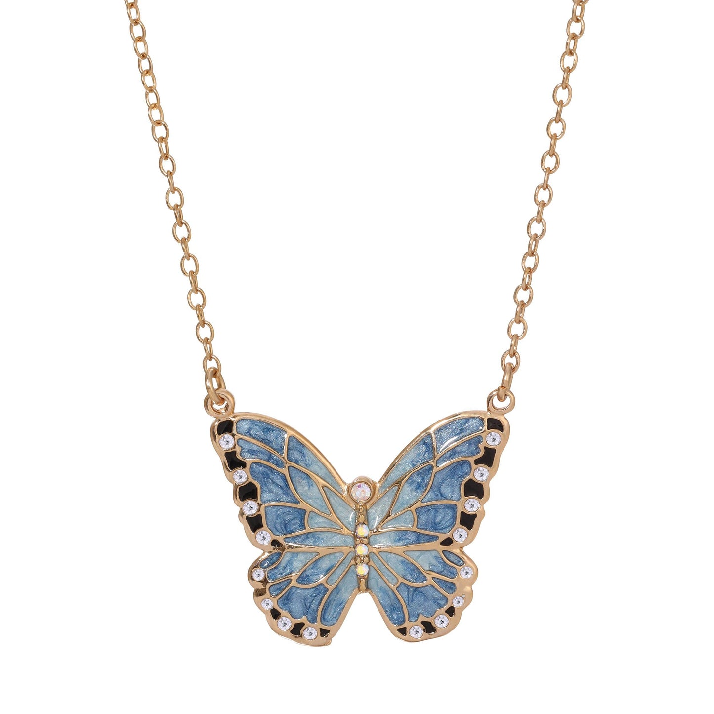 Collana con ciondolo a farfalla smaltato blu | Cristalli | Oro 14k