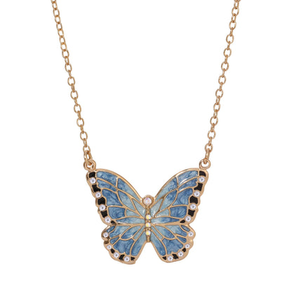 Collana con ciondolo a farfalla smaltato blu | Cristalli | Oro 14k