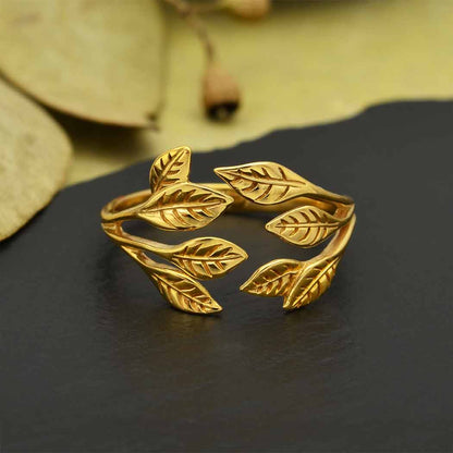 Anello Foglie Regolabile in Bronzo
