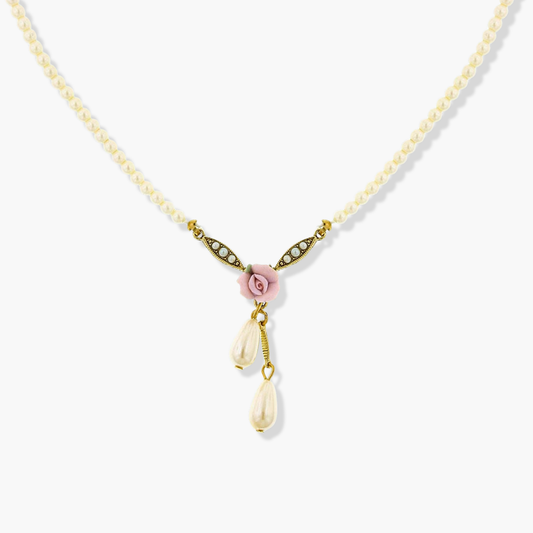 Rosalith | Collana in porcellana con ciondolo a forma di rosa e perla sintetica da 3 mm