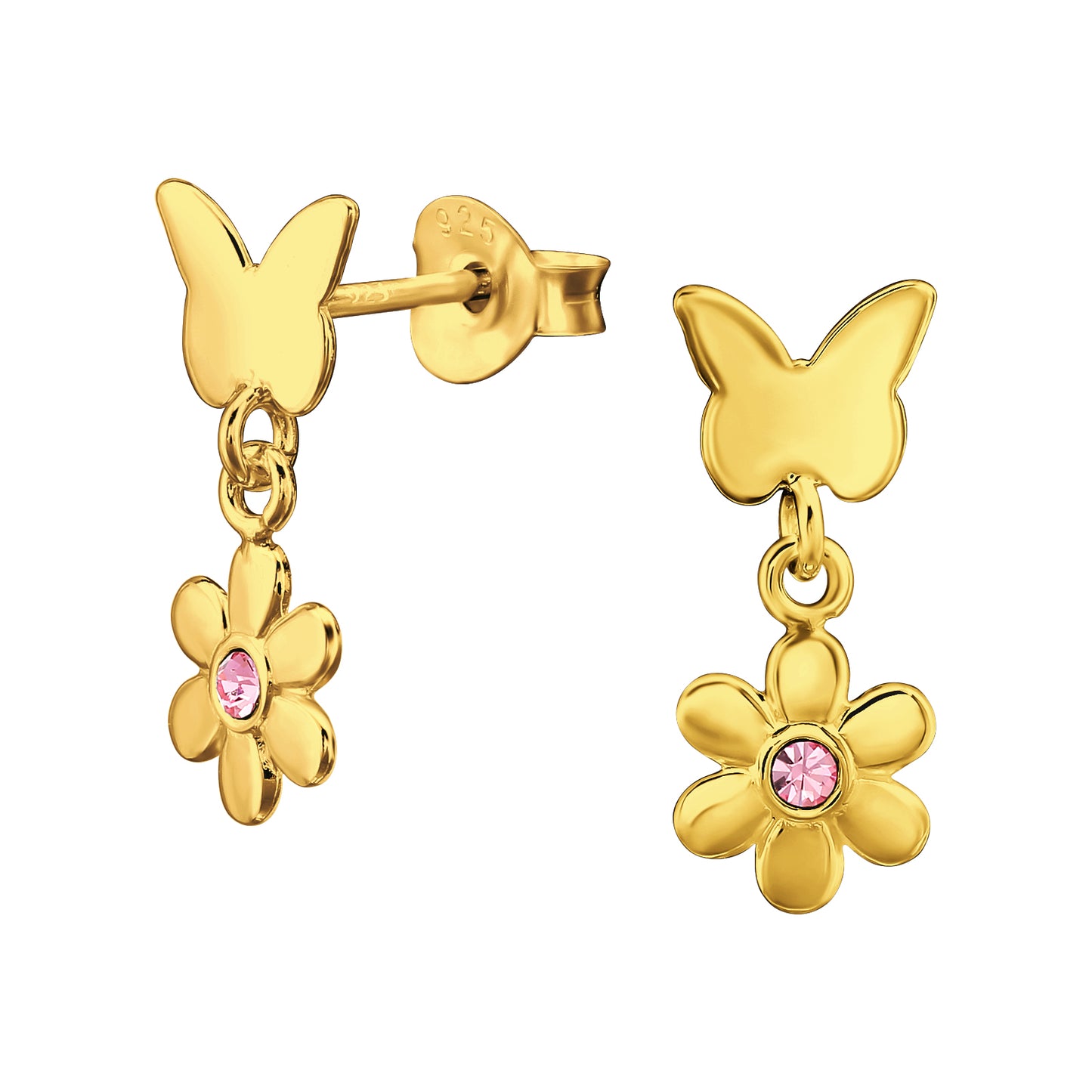 Nymfaura | Orecchini Fiori e farfalle | Argento Sterling 925 | Placcato oro + E-coat