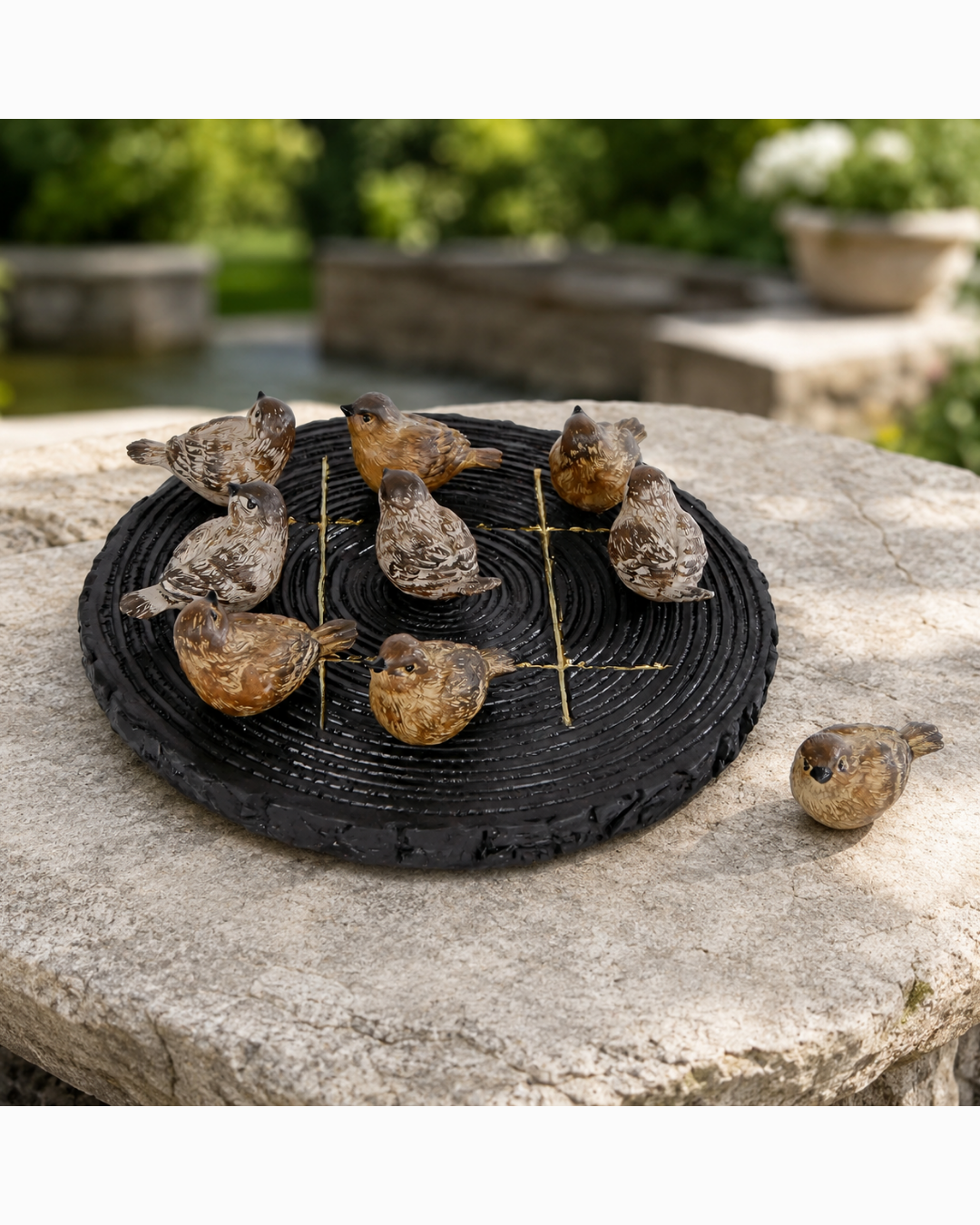 Gioco del tris con uccellini decorativi in polystone