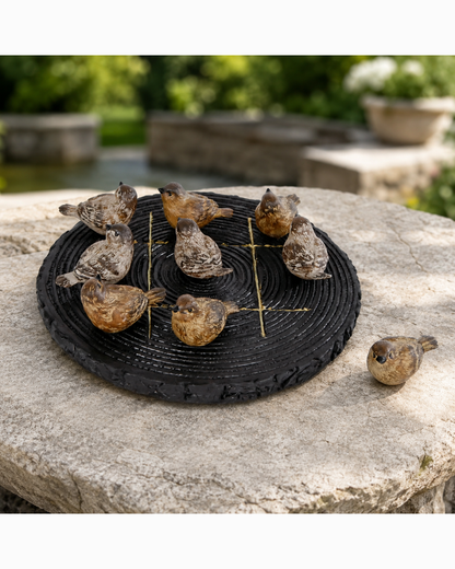 Gioco del tris con uccellini decorativi in polystone