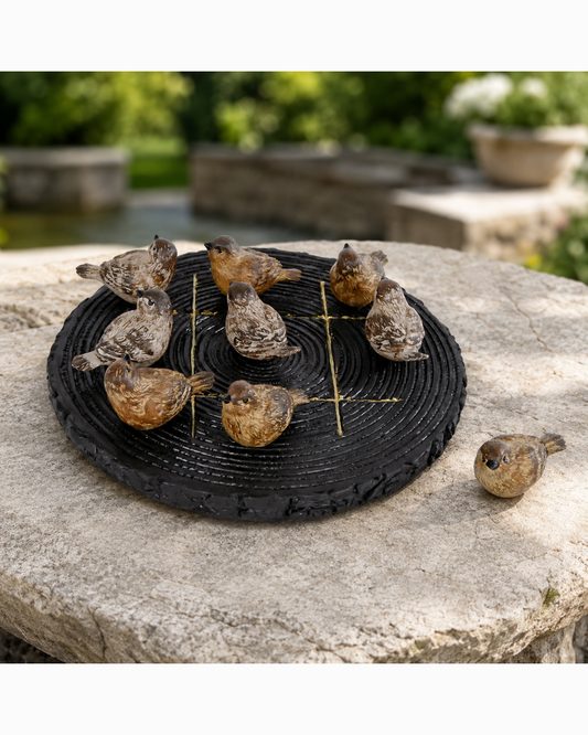 Gioco del tris con uccellini decorativi in polystone