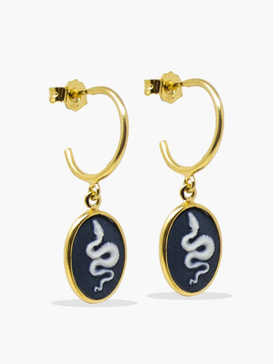 Mini Hoop Earrings | Snake Cameo | Italian Craftsmanship