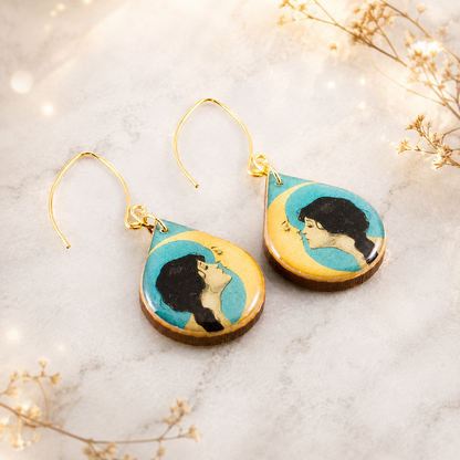 Orecchini Art Nouveau con donna e luna