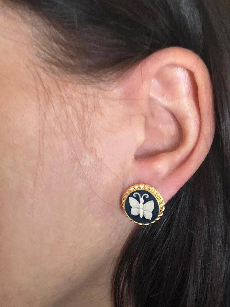 Stud Earrings | Butterfly Cameo | Handcrafted