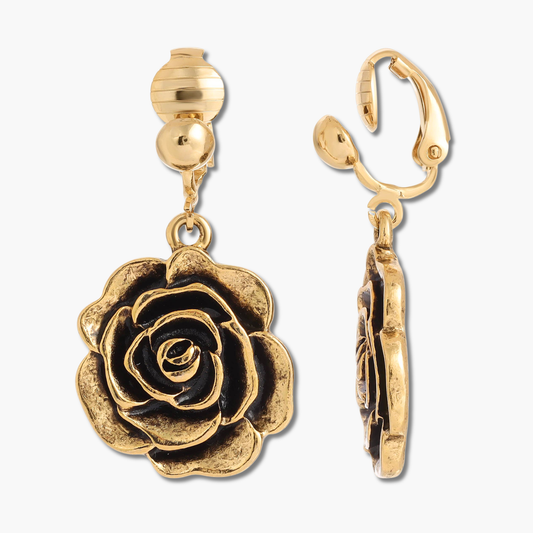 Rosaline | Orecchini a clip con rosa | Placcato Oro 18k