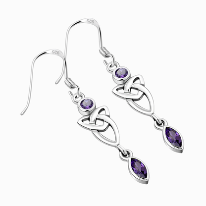 Orecchini celtici con Triquetra e zirconia cubica viola color ametista