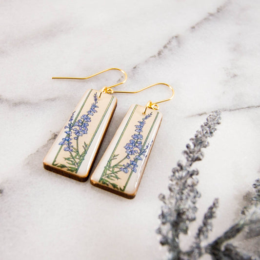 Orecchini delfinio Art Deco Vintage | In legno da fonti sostenibili