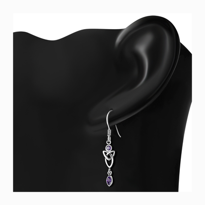 Orecchini lunghi in argento 925 con intreccio celtico e pietra viola