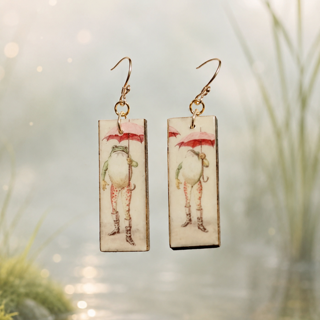 Orecchini rana con ombrello in stile vintage fairycore