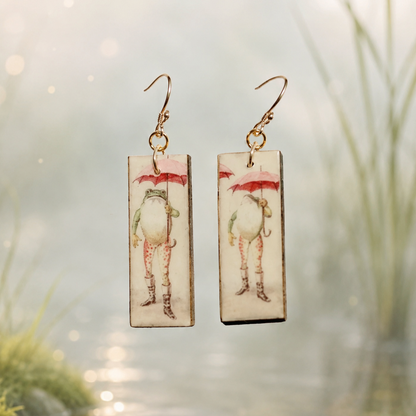 Orecchini rana con ombrello in stile vintage fairycore