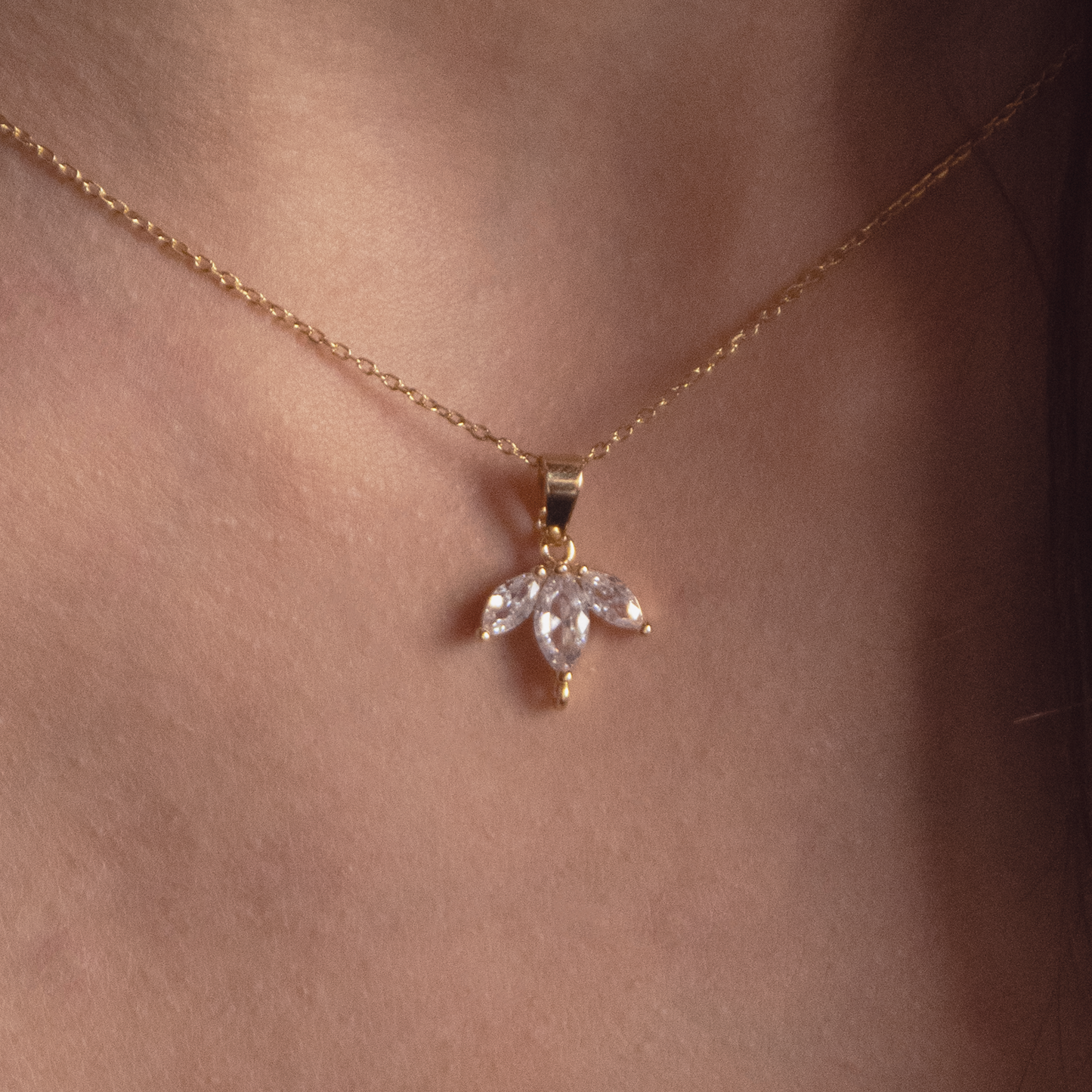 Petals | Flower Petal Necklace | Cubic Zirconia | 24K Gold Plated