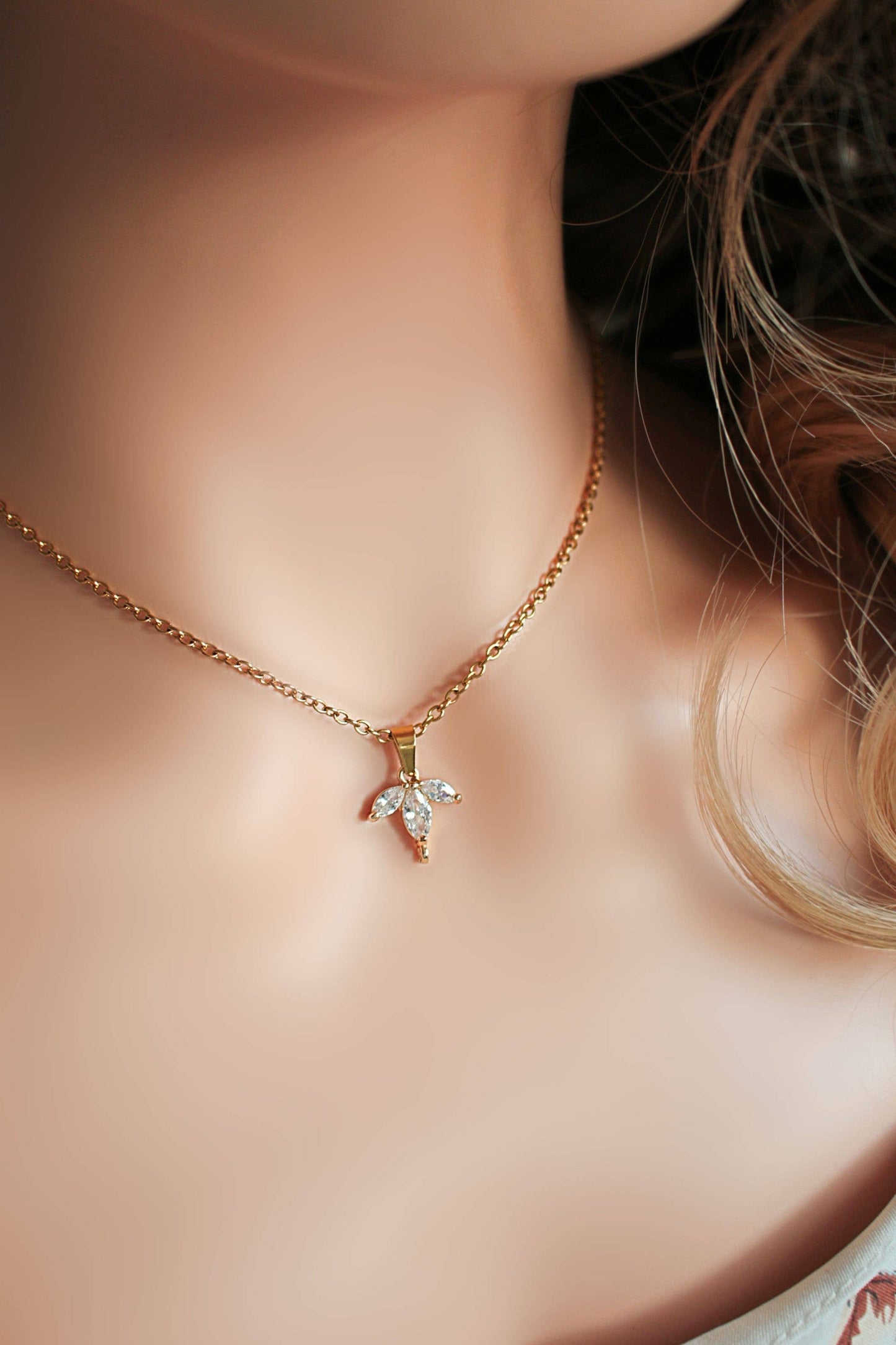 Petals | Flower Petal Necklace | Cubic Zirconia | 24K Gold Plated