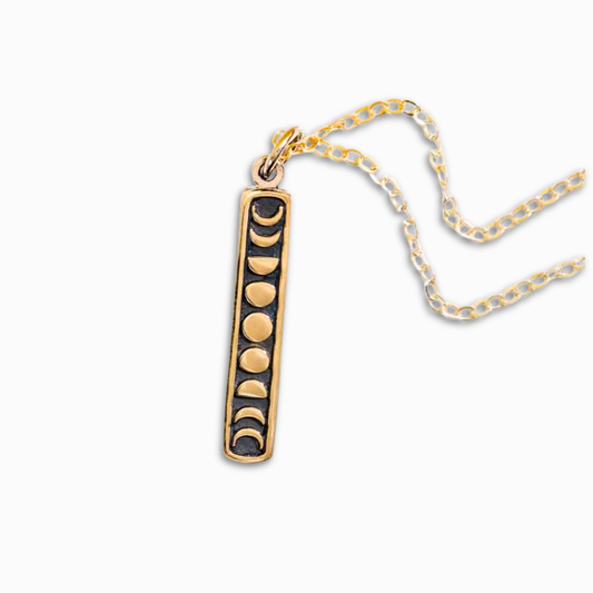 Collana verticale fasi lunari | Bronzo | Catenina Placcata Oro