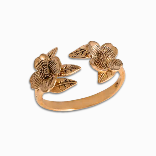 Anello regolabile | Fiori di corniolo | Bronzo