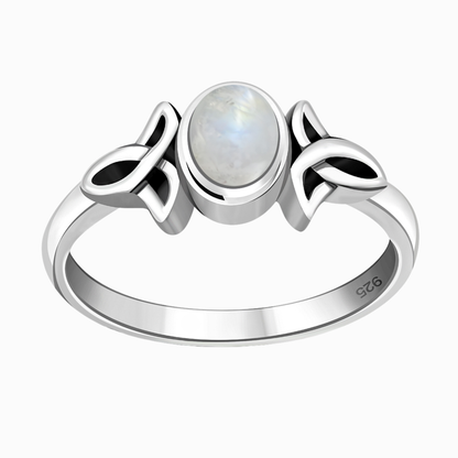 Anello Celtico in Argento 925 con Pietra di Luna Arcobaleno