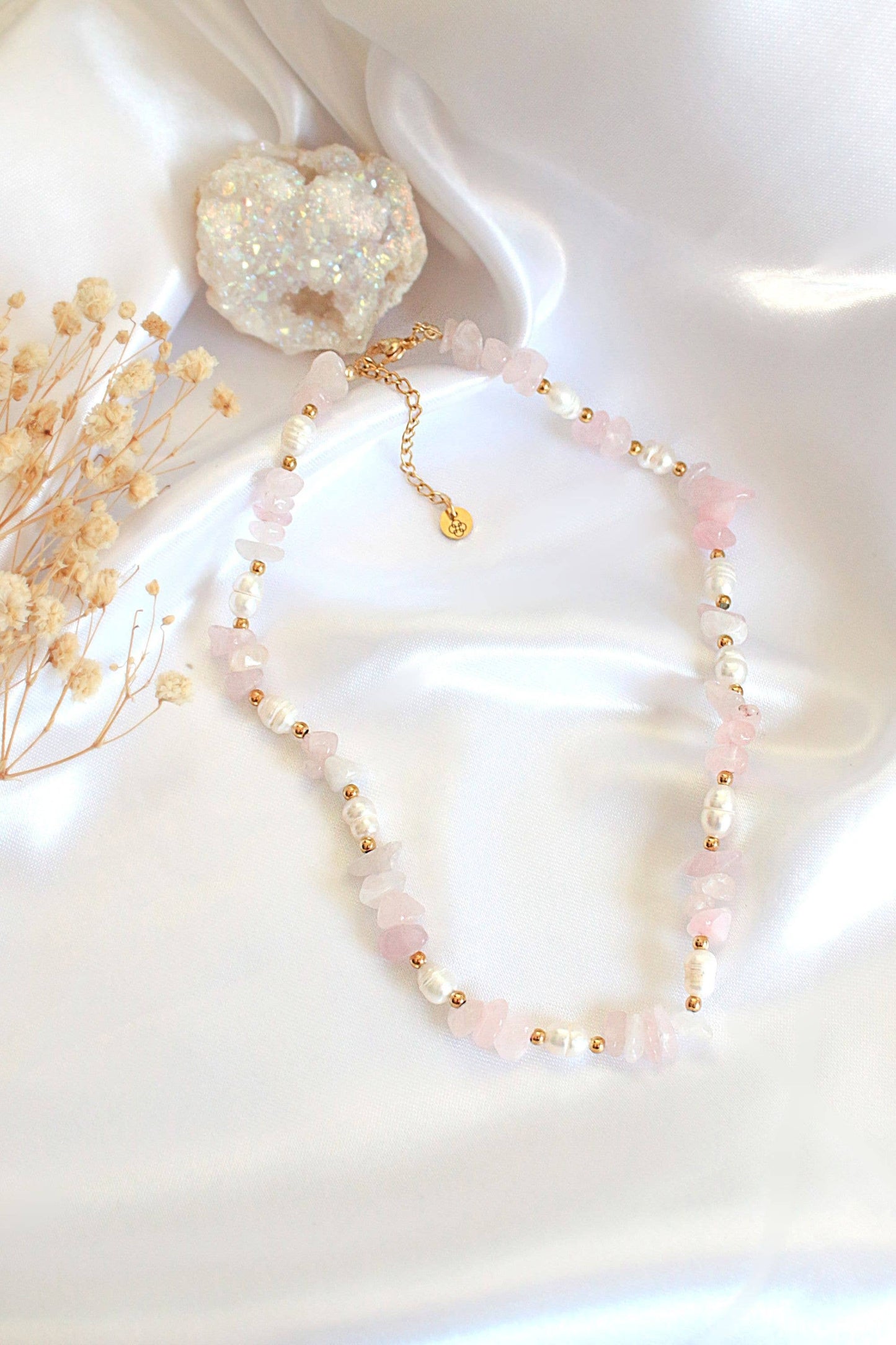 Rose | Collana in Quarzo Rosa e Perle d'Acqua Dolce | Handmade