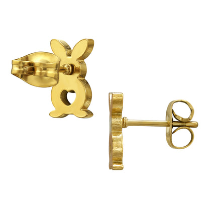 Bunnyheart | Orecchini Coniglietto con Cuore in Acciaio Inossidabile | Placcato Oro