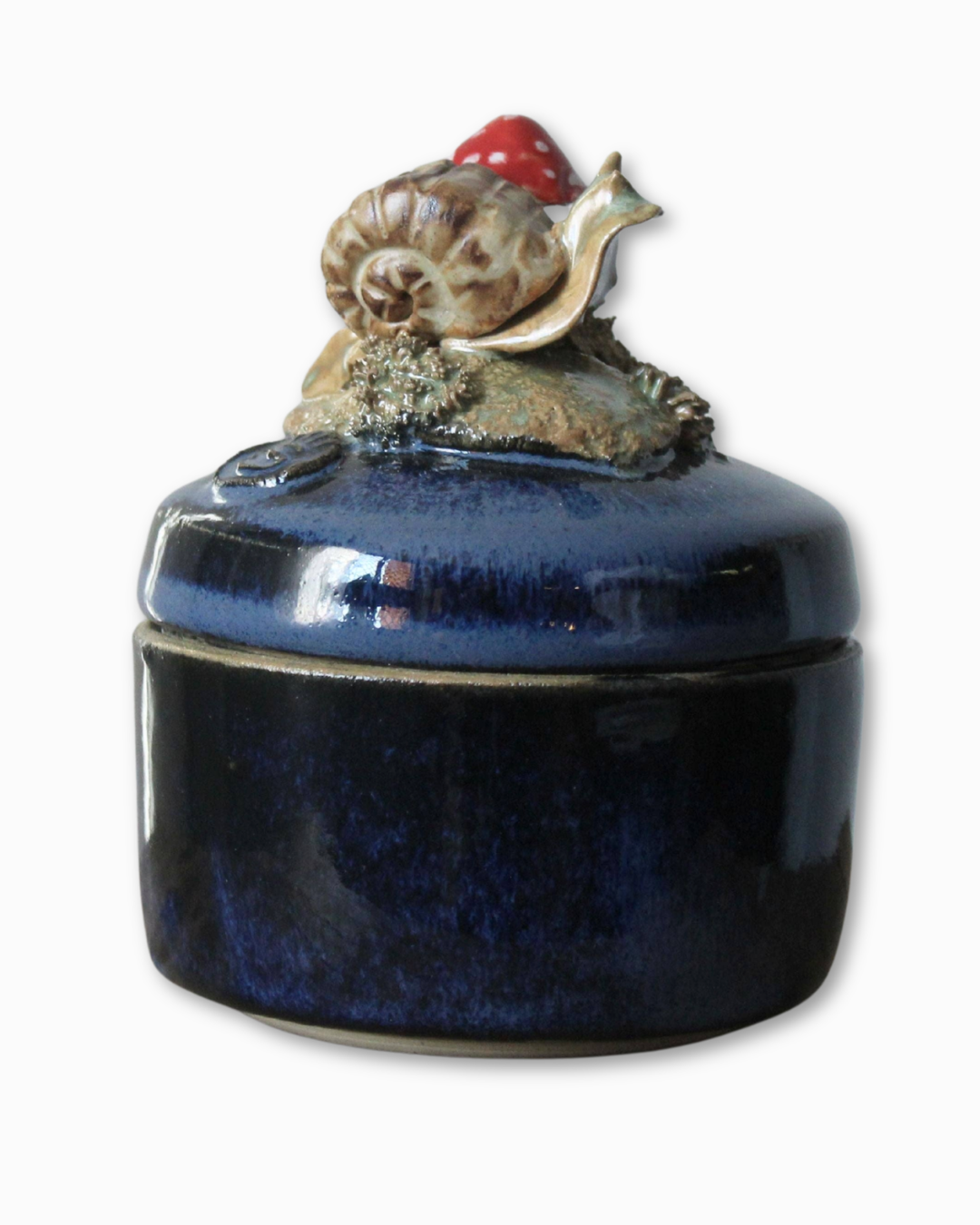 Scatola portagioie in gres blu con lumaca e Amanita muscaria