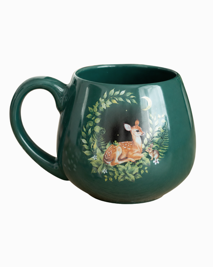 Tazza Verde con cerbiatto nella foresta in Ceramica