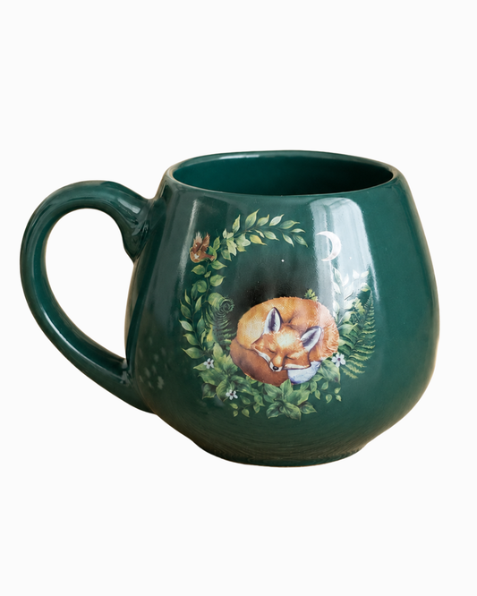 Tazza verde con Volpe dormiente in Ceramica