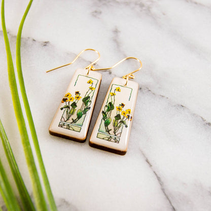 Orecchini rettangolari floreali | Art Déco | Viola del pensiero