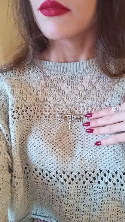 Collana lunga libellula | Zama | Finitura galvanica in argento antico