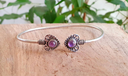 Bracciale in argento e ametista | Ottone | Placcato Argento | Regolabile | Fatto a mano