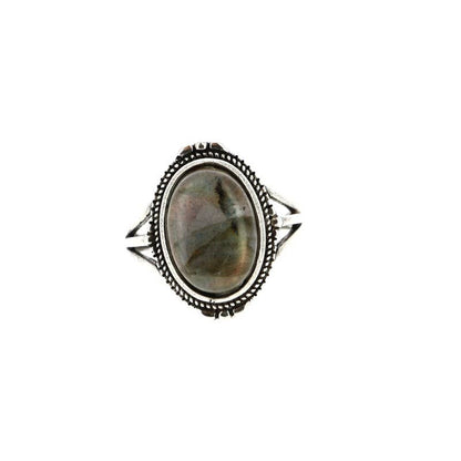 Anelli in Labradorite Regolabili in Ottone Placcato Argento 15x11 mm