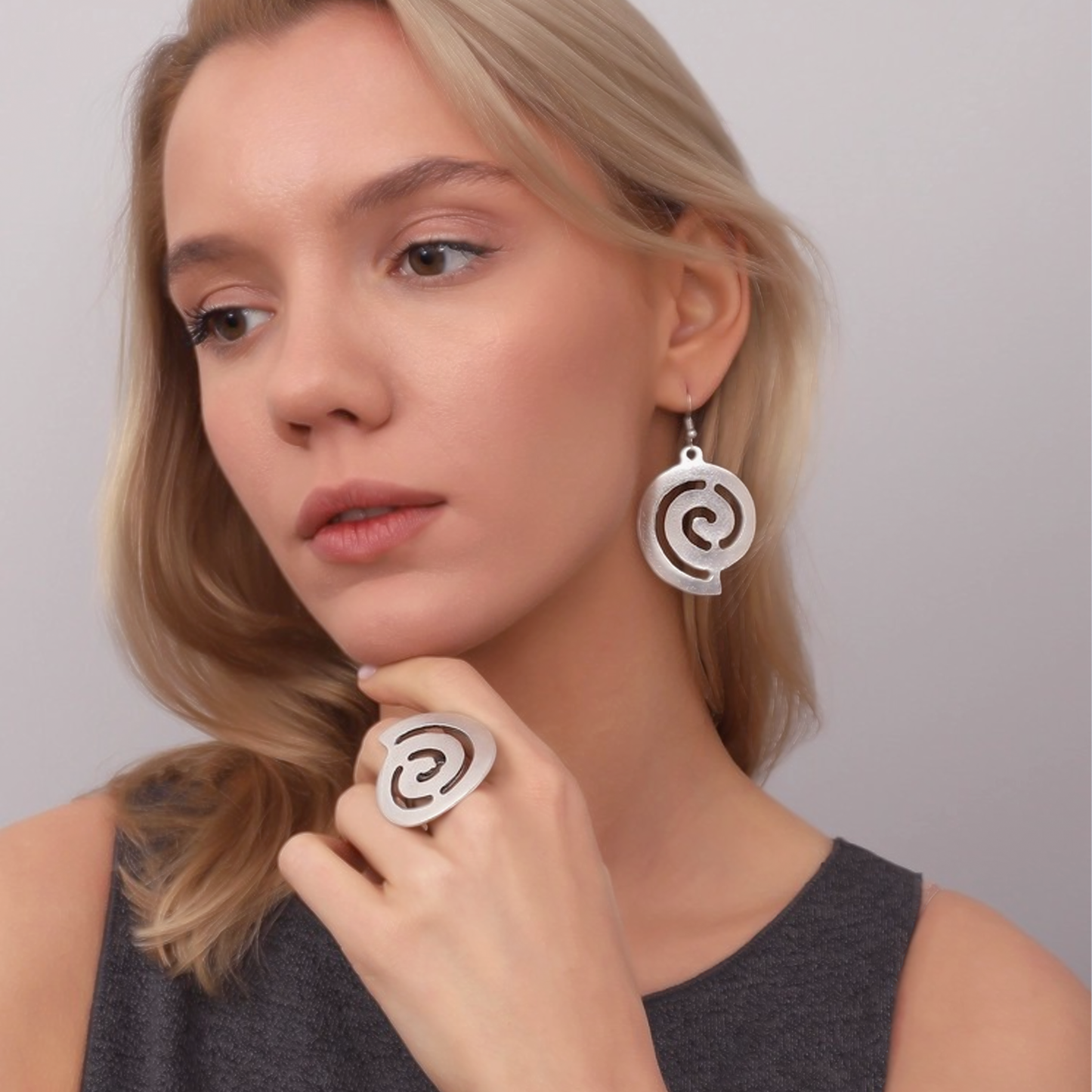 Moonwhirl | Set orecchini e anello | spirale | placcati in argento