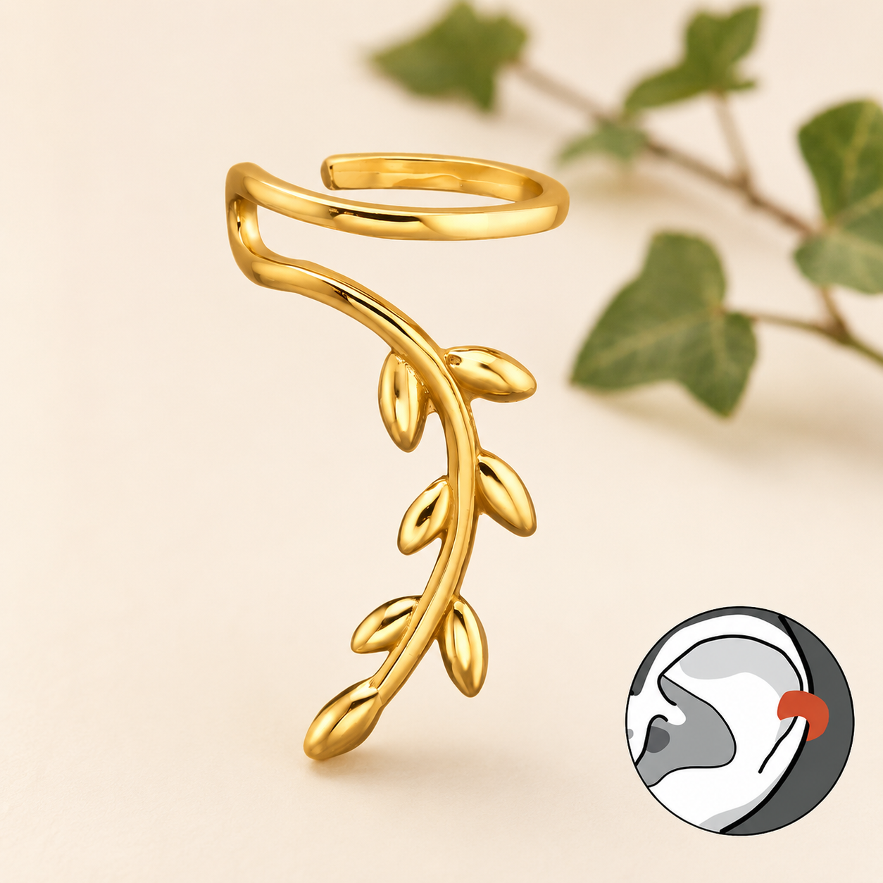 ar cuff botanico placcato oro ispirato alle foglie e alla natura
