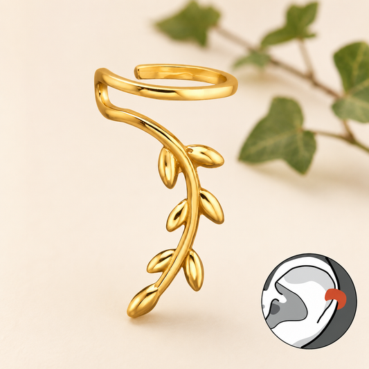 ar cuff botanico placcato oro ispirato alle foglie e alla natura