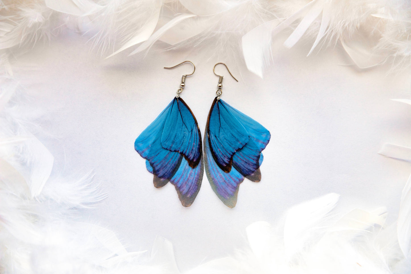 Orecchini a forma di ali di fata blu zaffiro, pronti da regalare