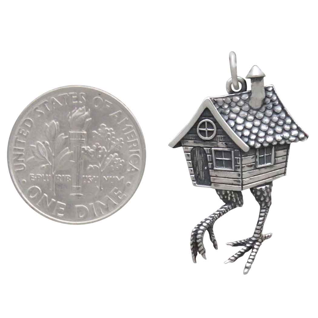 Ciondolo Casa di Baba Yaga in argento sterling o bronzo 29x18 mm