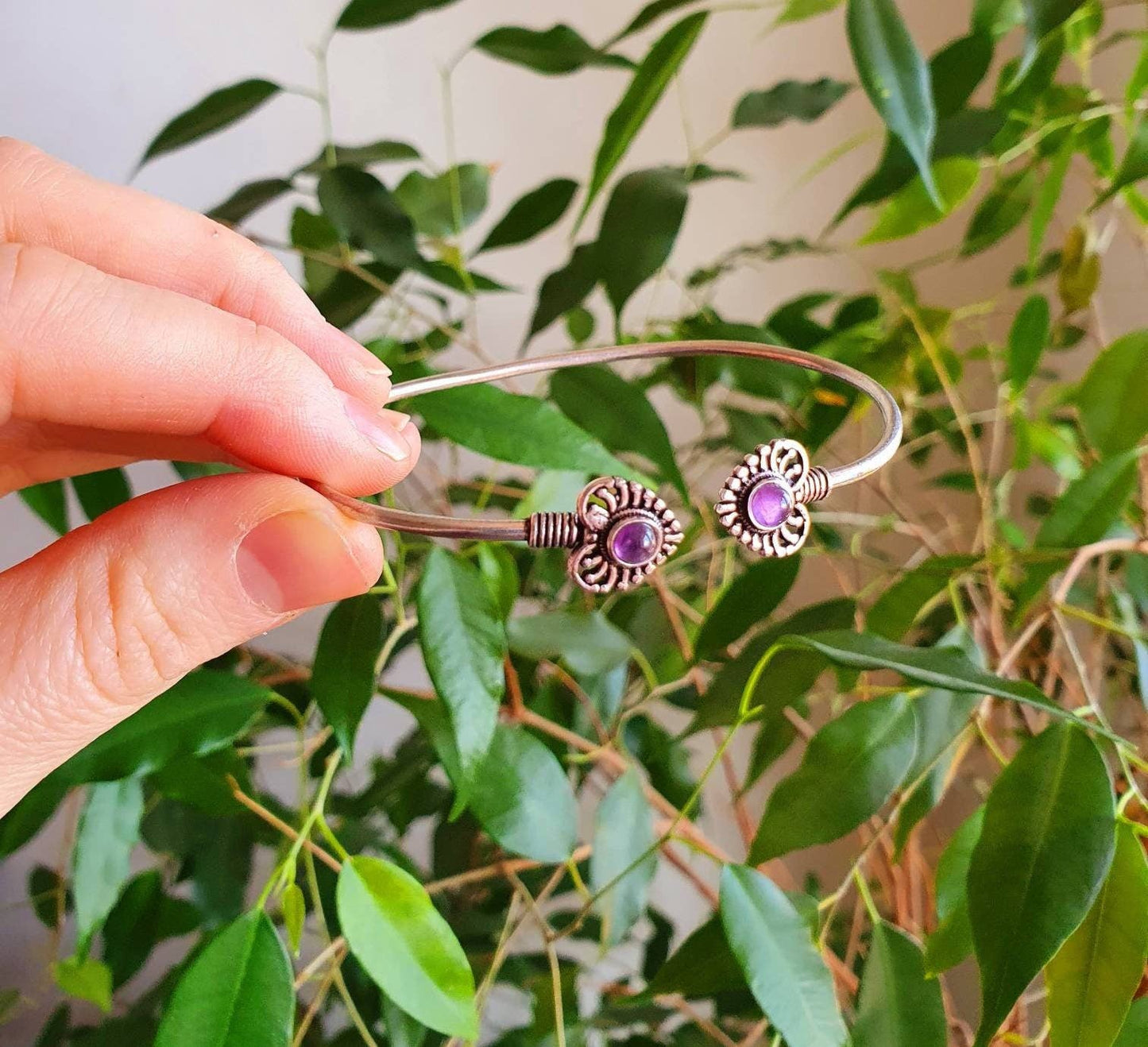 Bracciale in argento e ametista | Ottone | Placcato Argento | Regolabile | Fatto a mano