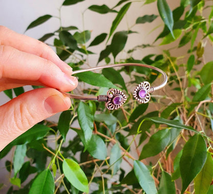 Bracciale in argento e ametista | Ottone | Placcato Argento | Regolabile | Fatto a mano